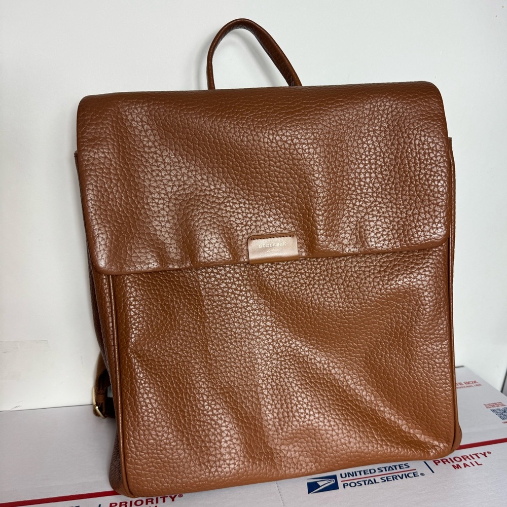 Storksak Diaper Bag Tote Backpack , Tan Leather with Strap